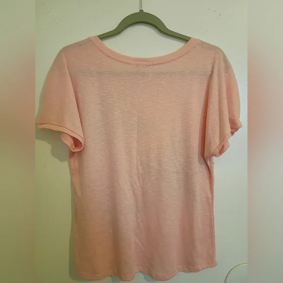 Democracy Women's Peach Palm Tree Print Top Sz M - Picture 2 of 5